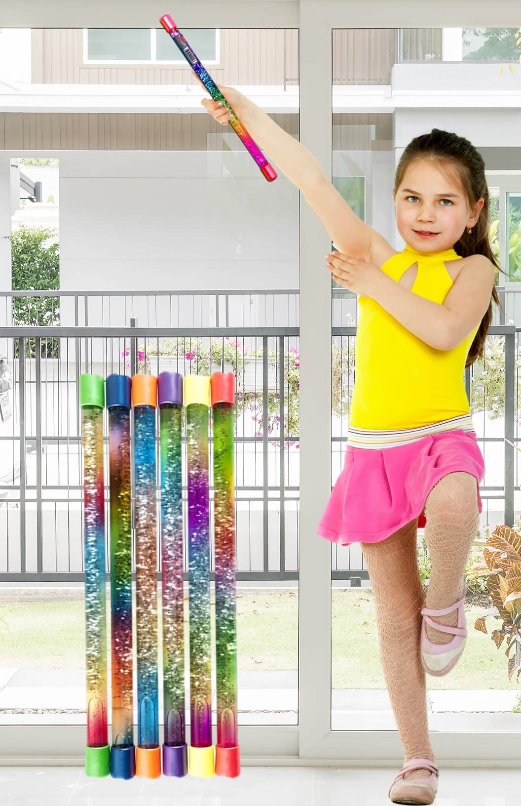 JA-RU Glitter Baton Wand (2 Units) Rainbow Glitter Wands for Kids – Party Favors & Dress-Up