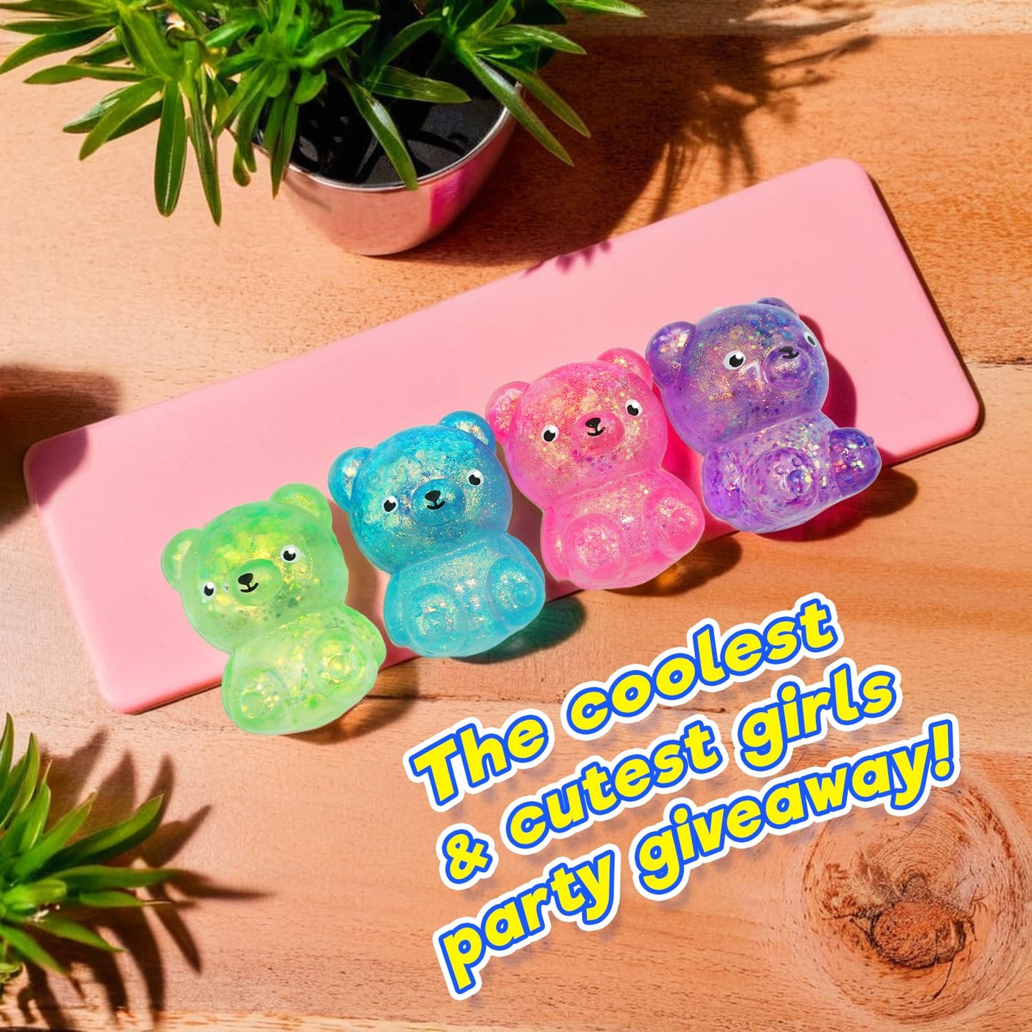 JA-RU Squeezy Bear – Glitter Filled Soft Fidget Toy (4 Packs, 8 Bears)