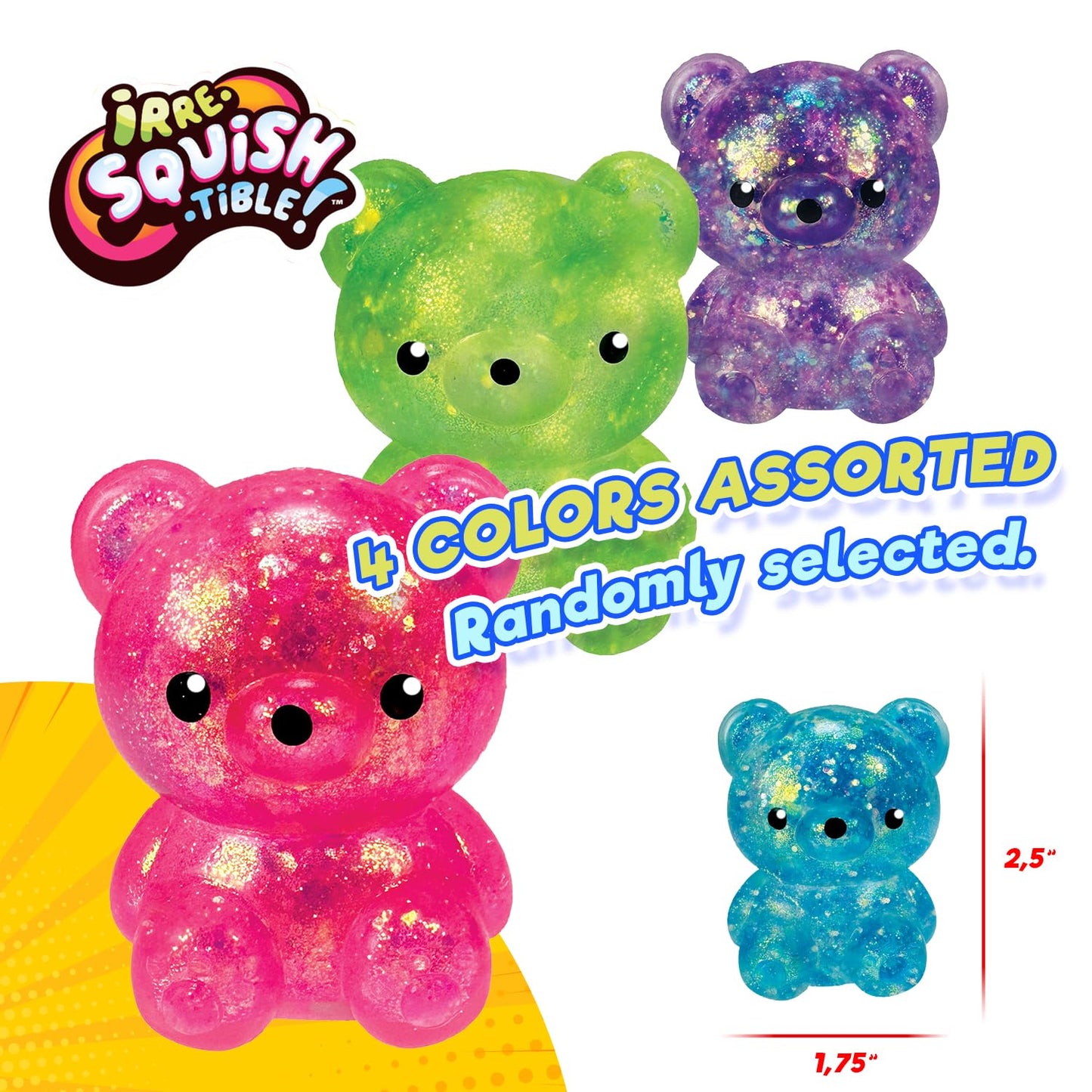 JA-RU Squeezy Bear – Glitter Filled Soft Fidget Toy (4 Packs, 8 Bears)