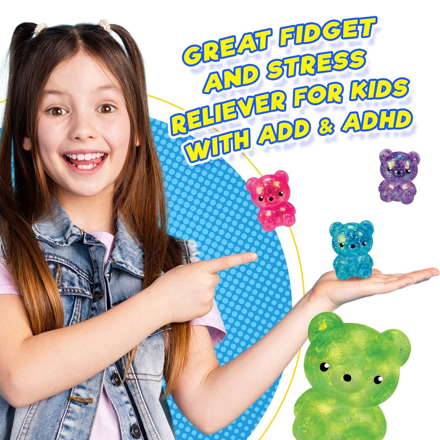 JA-RU Squeezy Bear – Glitter Filled Soft Fidget Toy (4 Packs, 8 Bears)