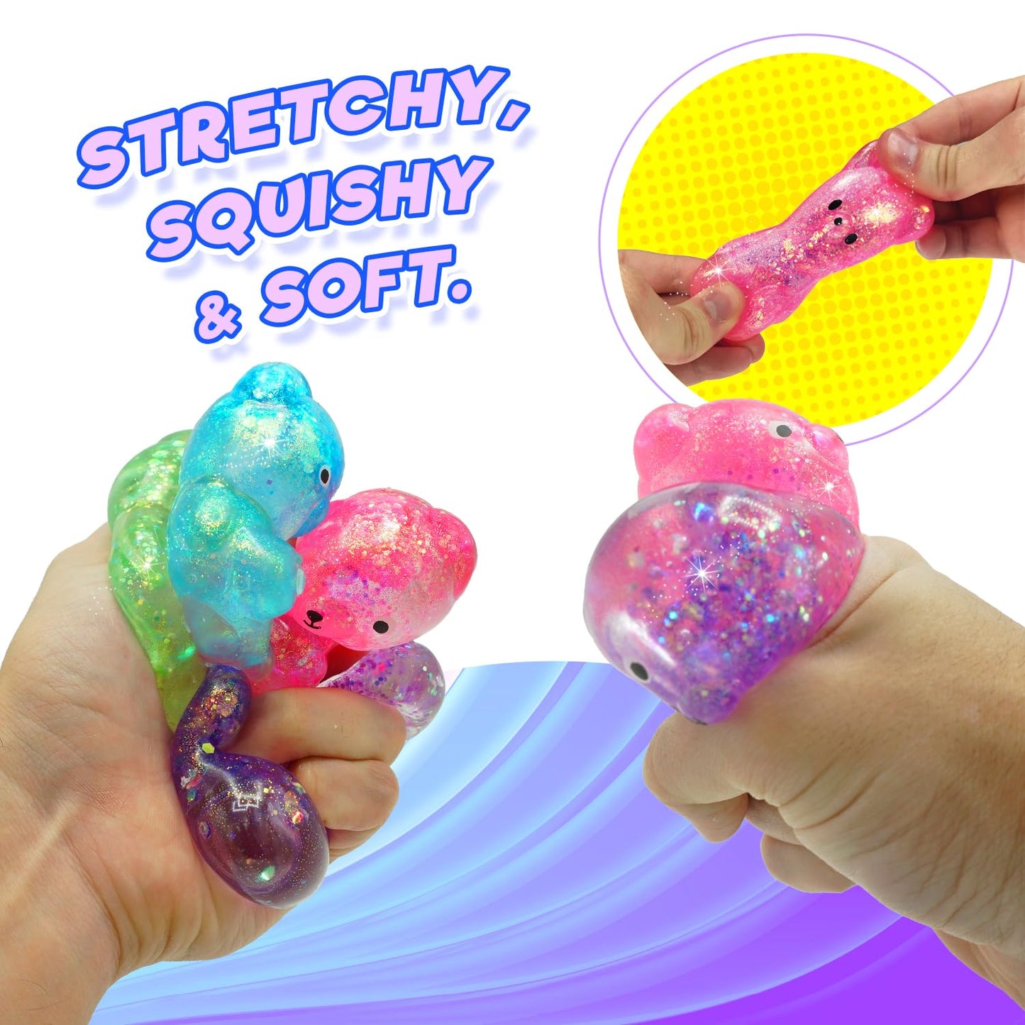 JA-RU Squeezy Bear – Glitter Filled Soft Fidget Toy (4 Packs, 8 Bears)