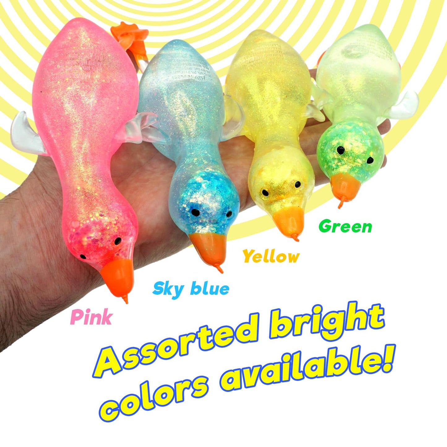 JA-RU Squishy Glitter Ducks – 4 Pack Jumbo Fidget Toys for Stress Relief & Sensory Play