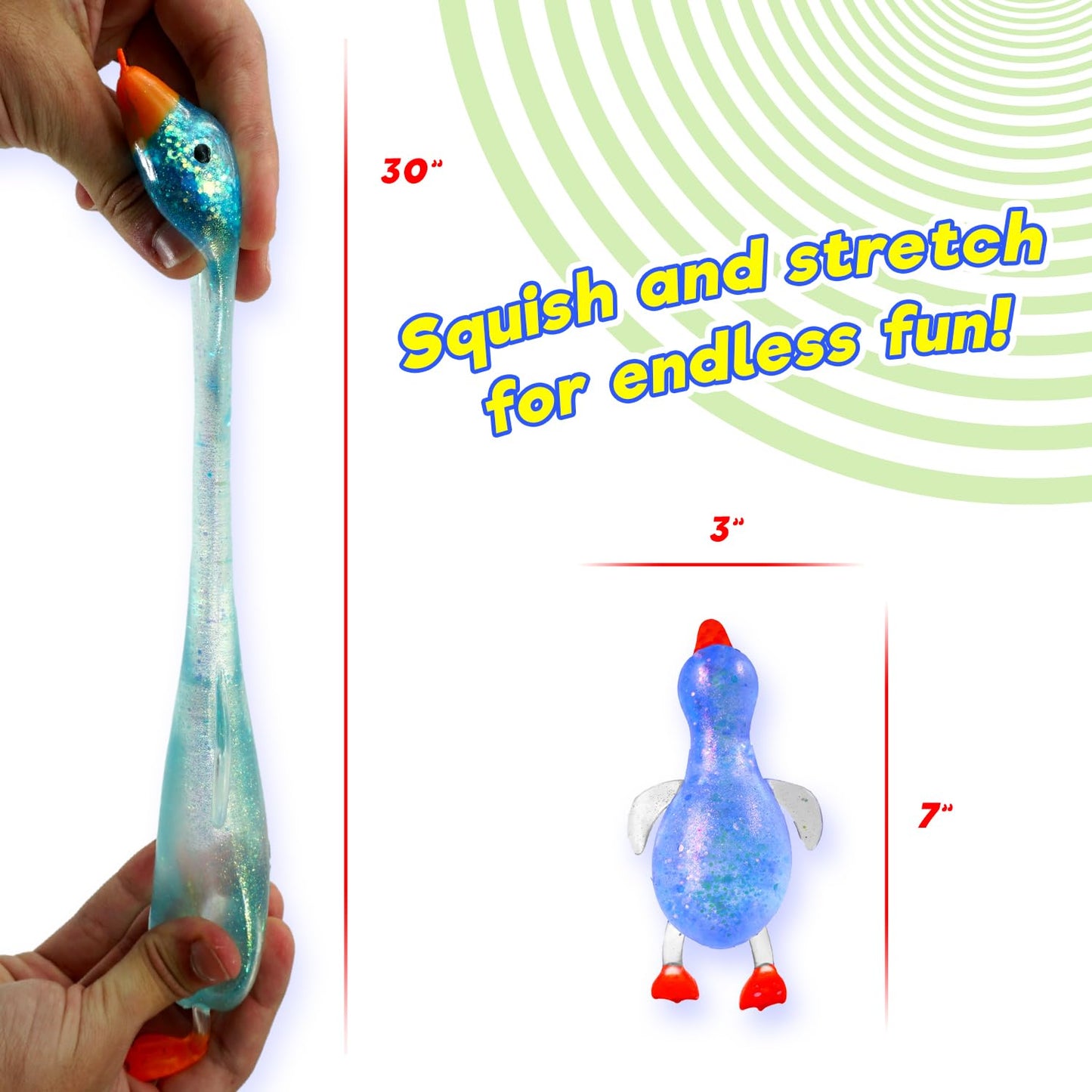 JA-RU Squishy Glitter Ducks – 4 Pack Jumbo Fidget Toys for Stress Relief & Sensory Play