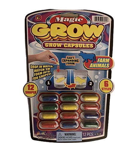JA-RU Toys Magic Grow Capsules – 12 Water-Expand Foam Toys (Sea Creatures, Zoo & Farm Animals, Dinosaur)