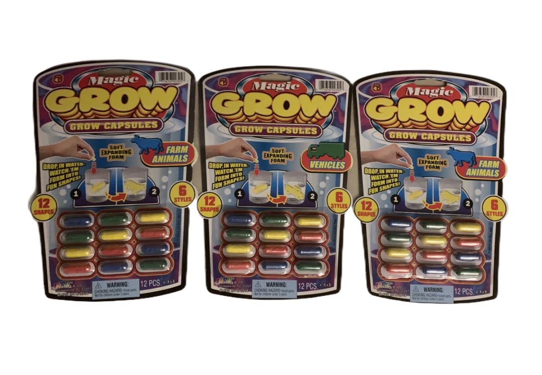JA-RU Toys Magic Grow Capsules – 12 Water-Expand Foam Toys (Sea Creatures, Zoo & Farm Animals, Dinosaur)