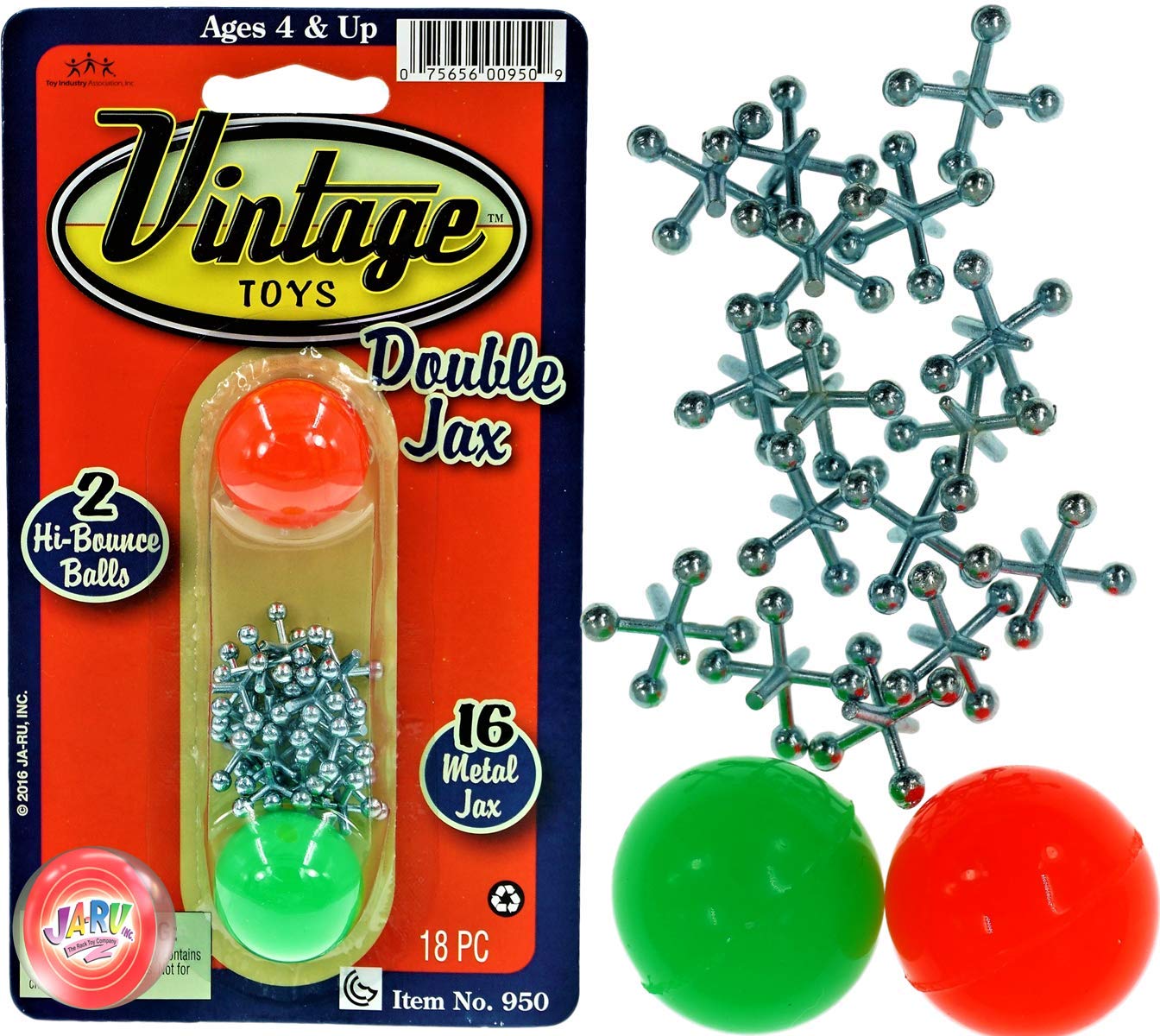 JA-RU Vintage Jacks Set – 16 Metal Jax + 2 Balls | Classic Toy for Kids & Party Favors