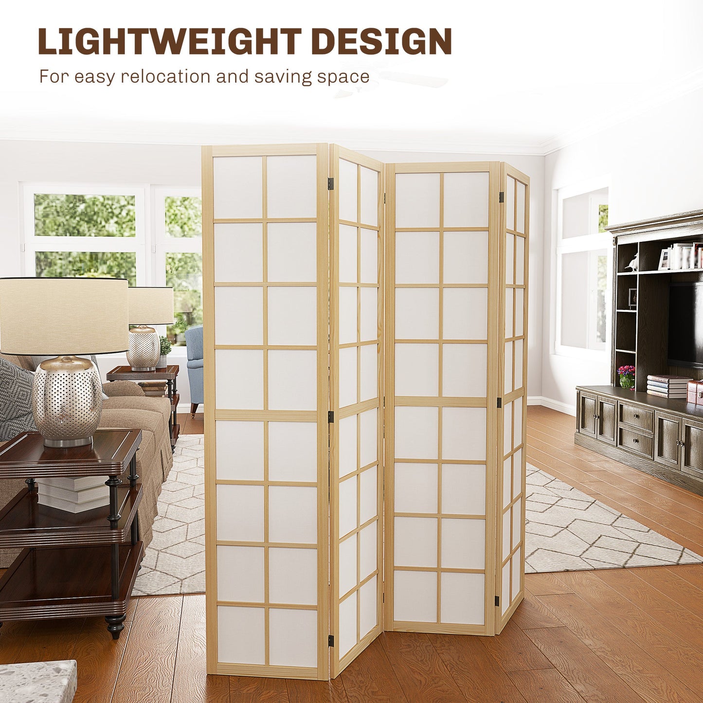HOMCOM Indoor Room Partition, 4 Panel Folding Room Divider, 160 x 170cm