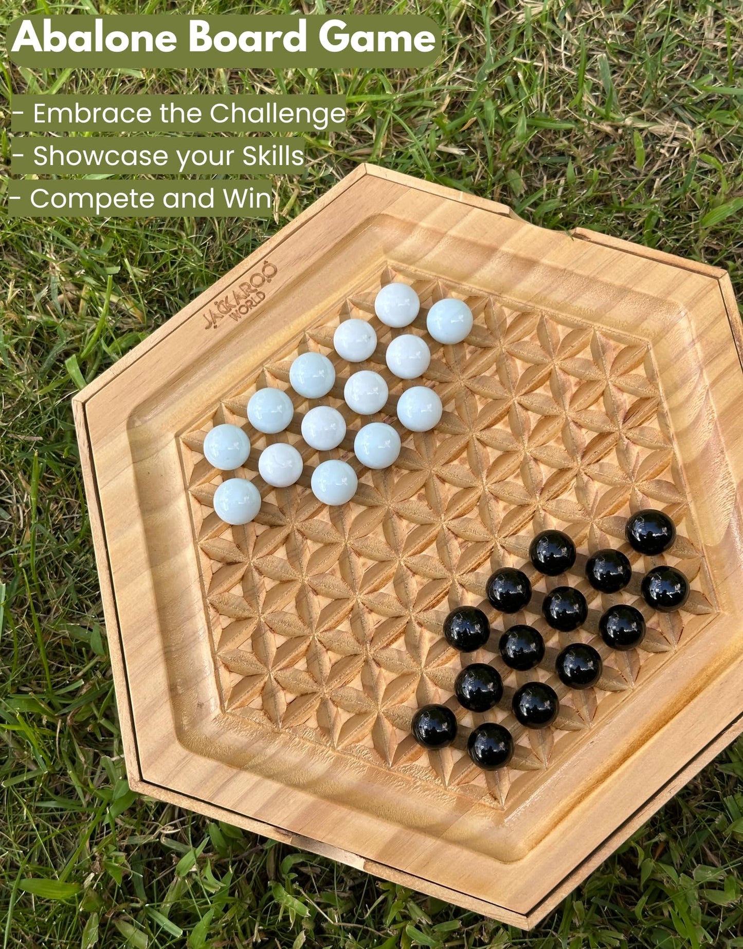 Jackaroo World Abalone Board Game – Premium Wooden Marble Strategy for 2 Players
