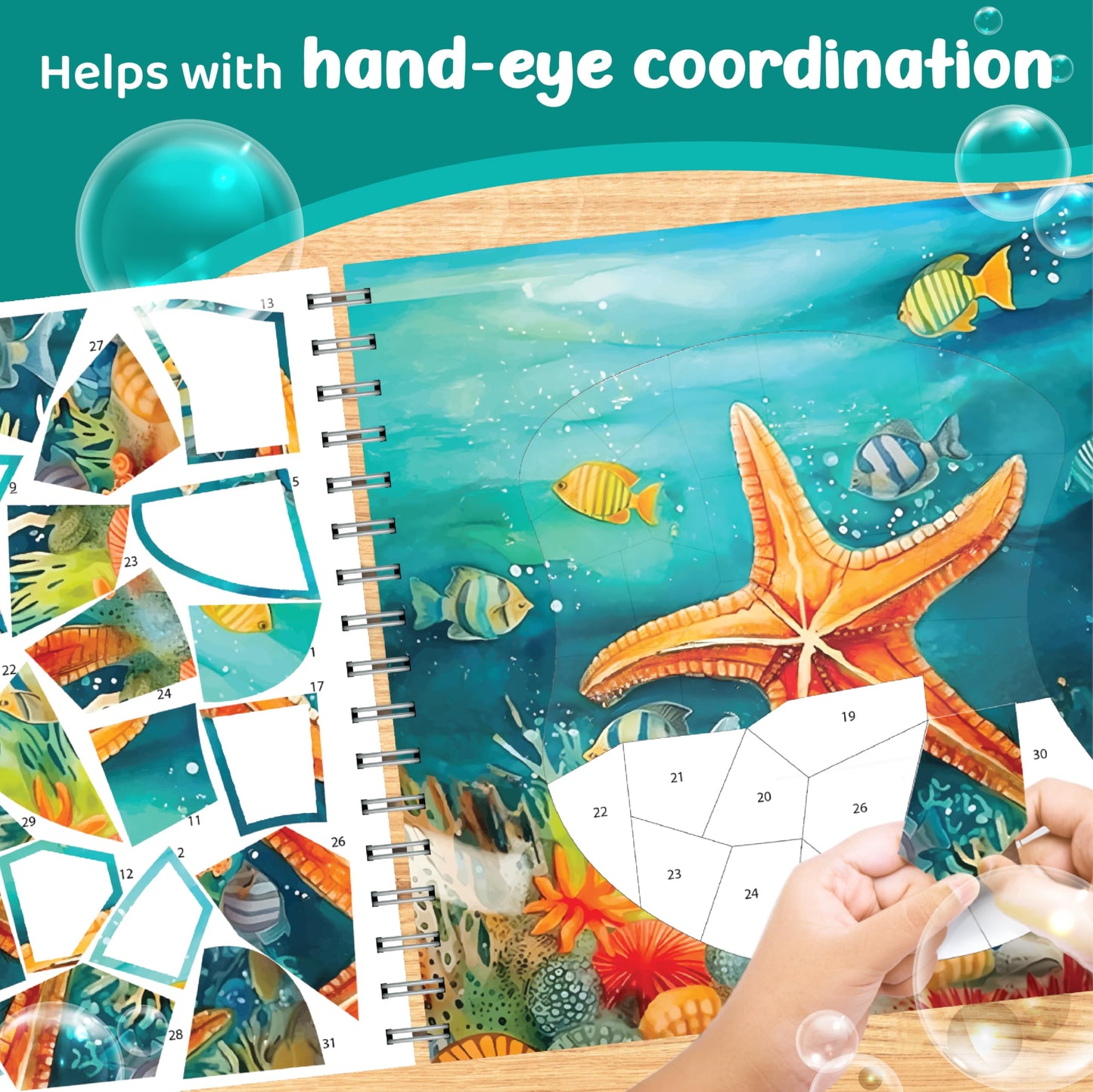jackinthebox Sticker by Number Book Ocean Theme – 12 Ocean Scenes & Colouring Pages