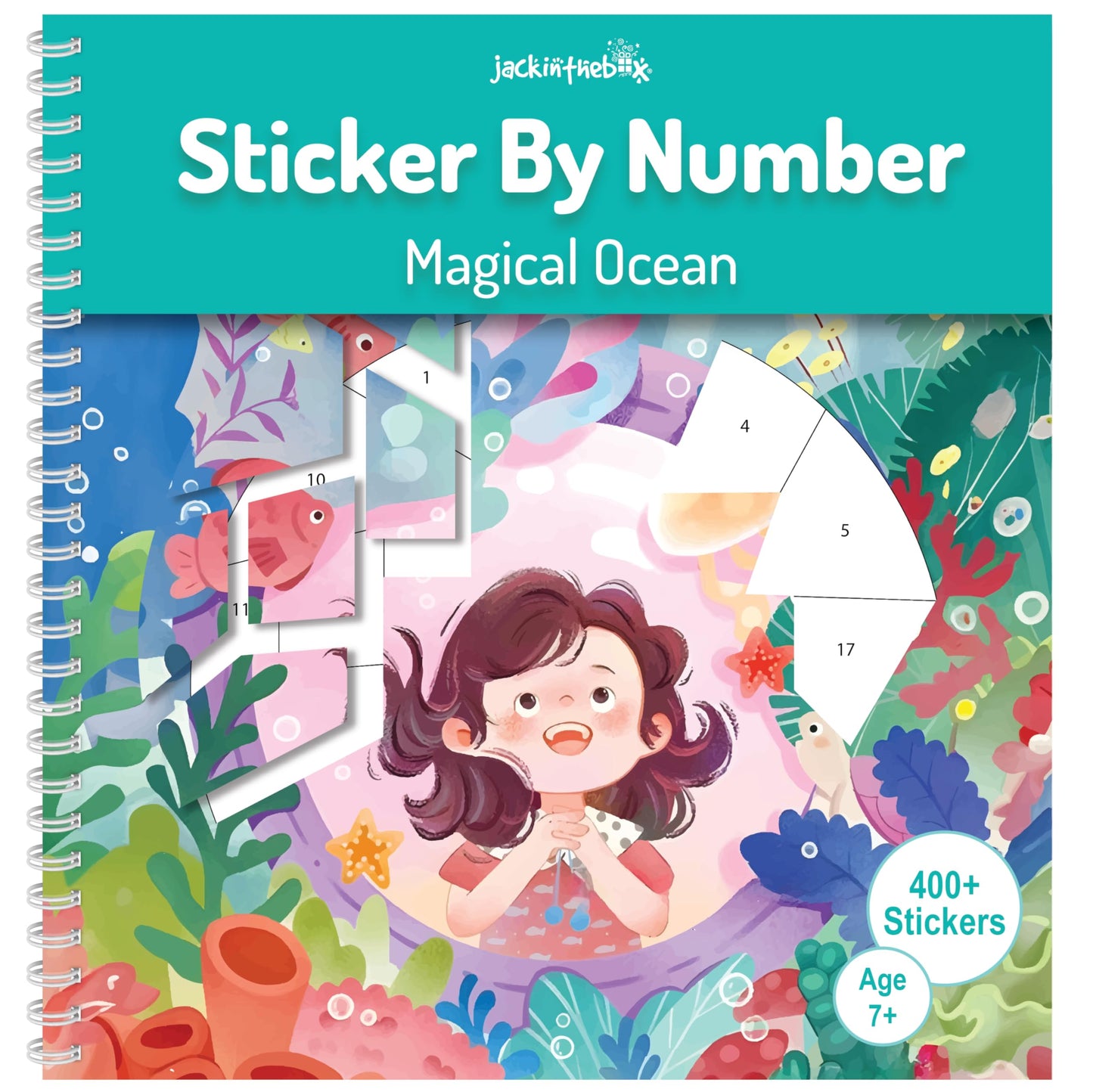 jackinthebox Sticker by Number Book Ocean Theme – 12 Ocean Scenes & Colouring Pages