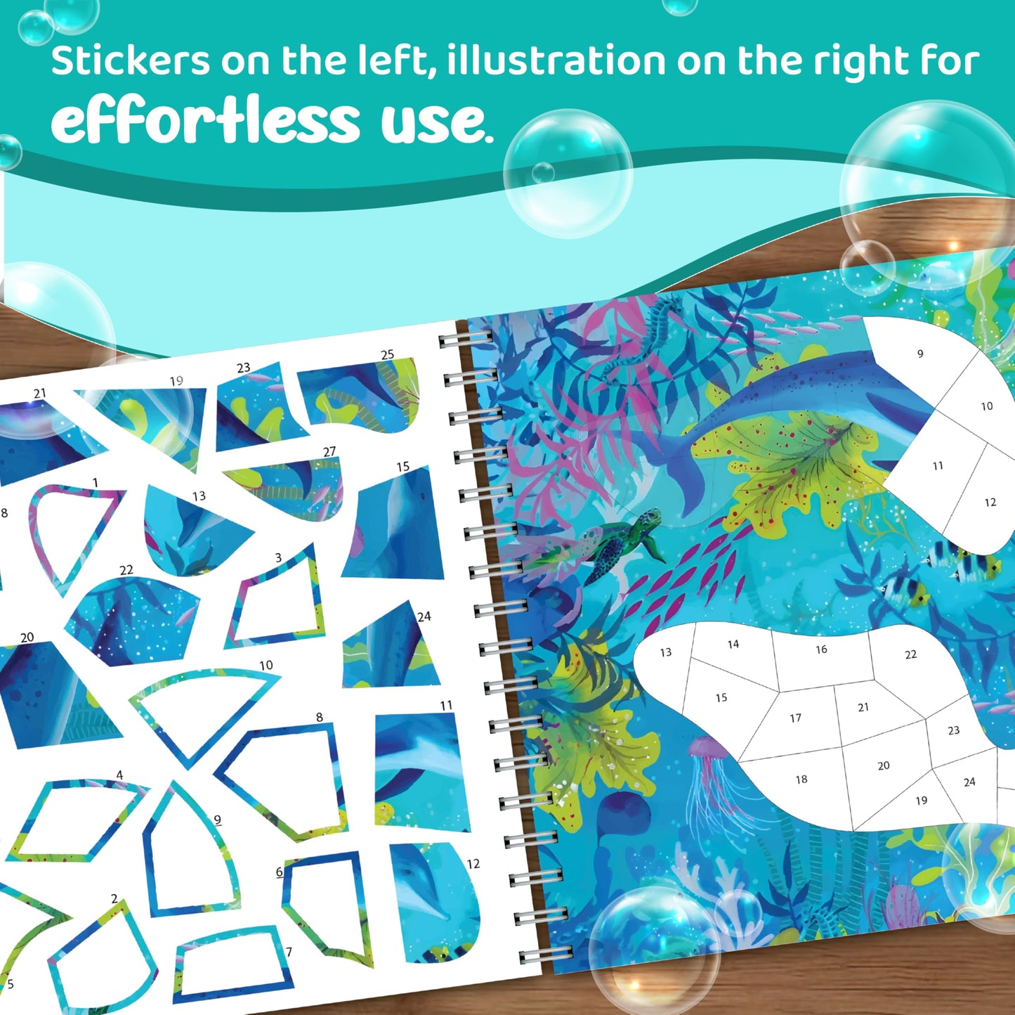 jackinthebox Sticker by Number Book Ocean Theme – 12 Ocean Scenes & Colouring Pages