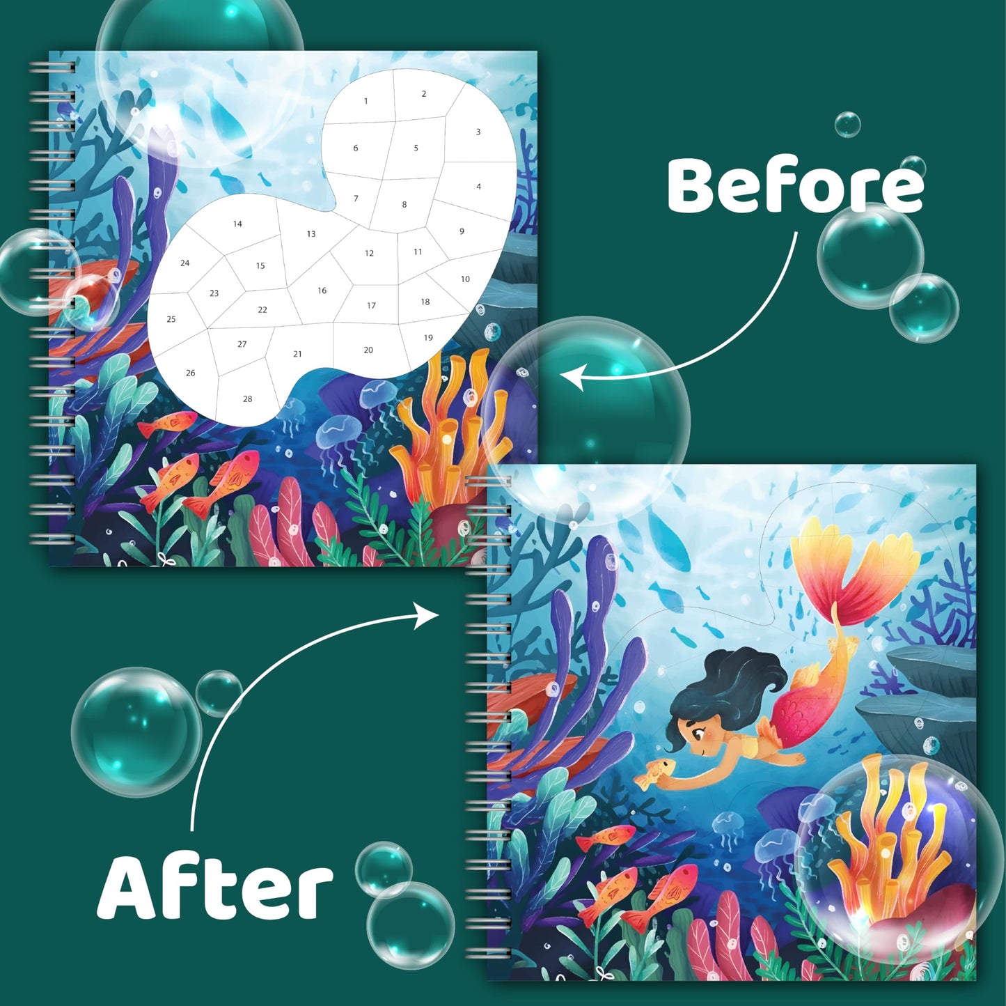 jackinthebox Sticker by Number Book Ocean Theme – 12 Ocean Scenes & Colouring Pages