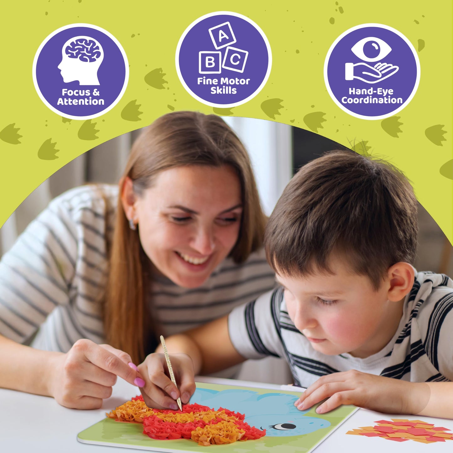 jackinthebox Poke Poke Art Kit – Dinosaur Theme, Mess-Free Fabric Craft for Kids 4-8