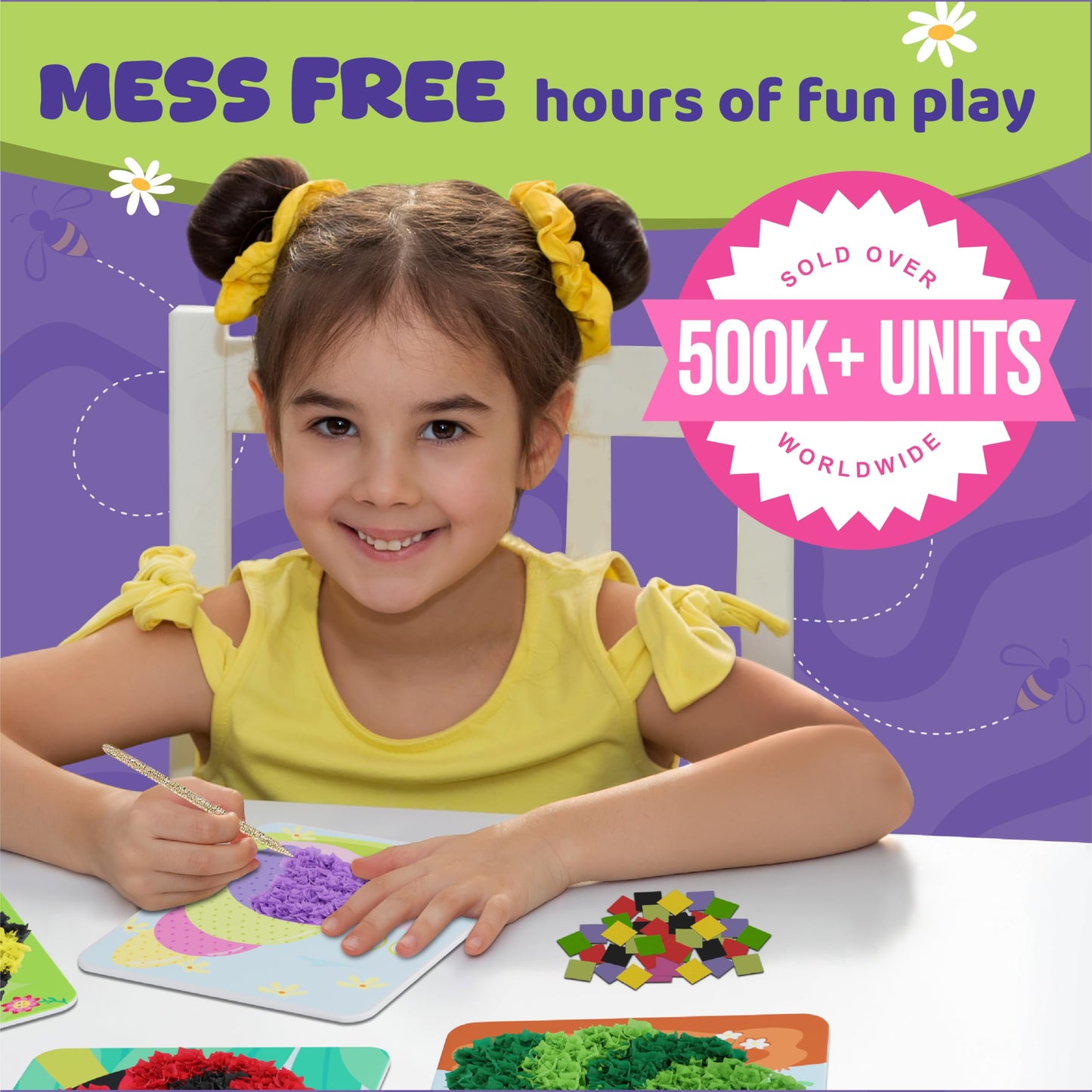 jackinthebox Poke Poke Art Kit – Bugs Theme, Mess-Free Fabric Craft for Kids Ages 4-8