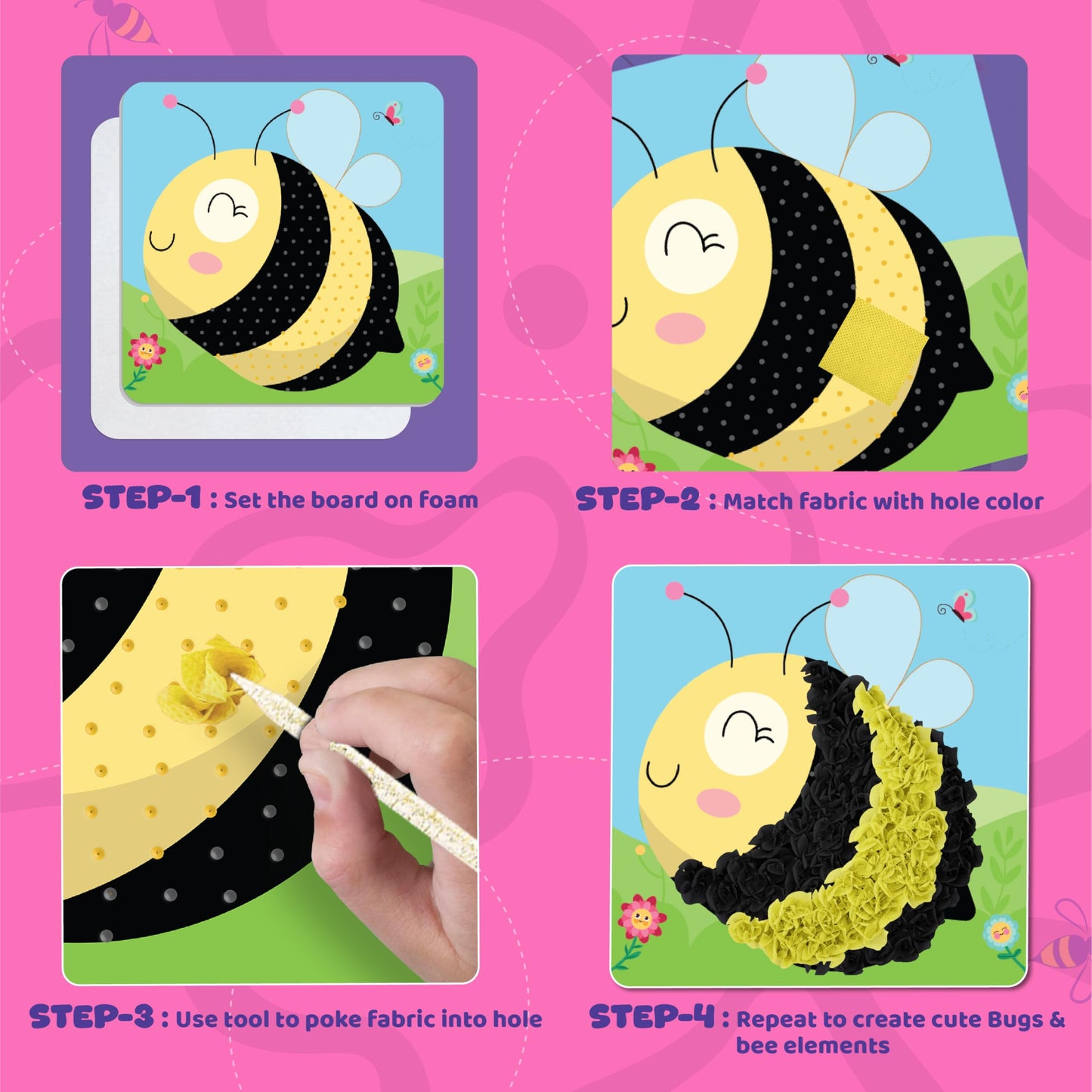 jackinthebox Poke Poke Art Kit – Bugs Theme, Mess-Free Fabric Craft for Kids Ages 4-8