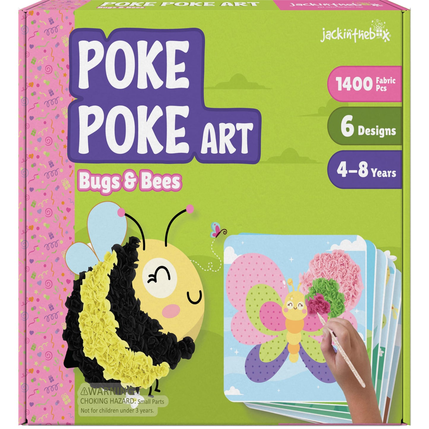 jackinthebox Poke Poke Art Kit – Bugs Theme, Mess-Free Fabric Craft for Kids Ages 4-8