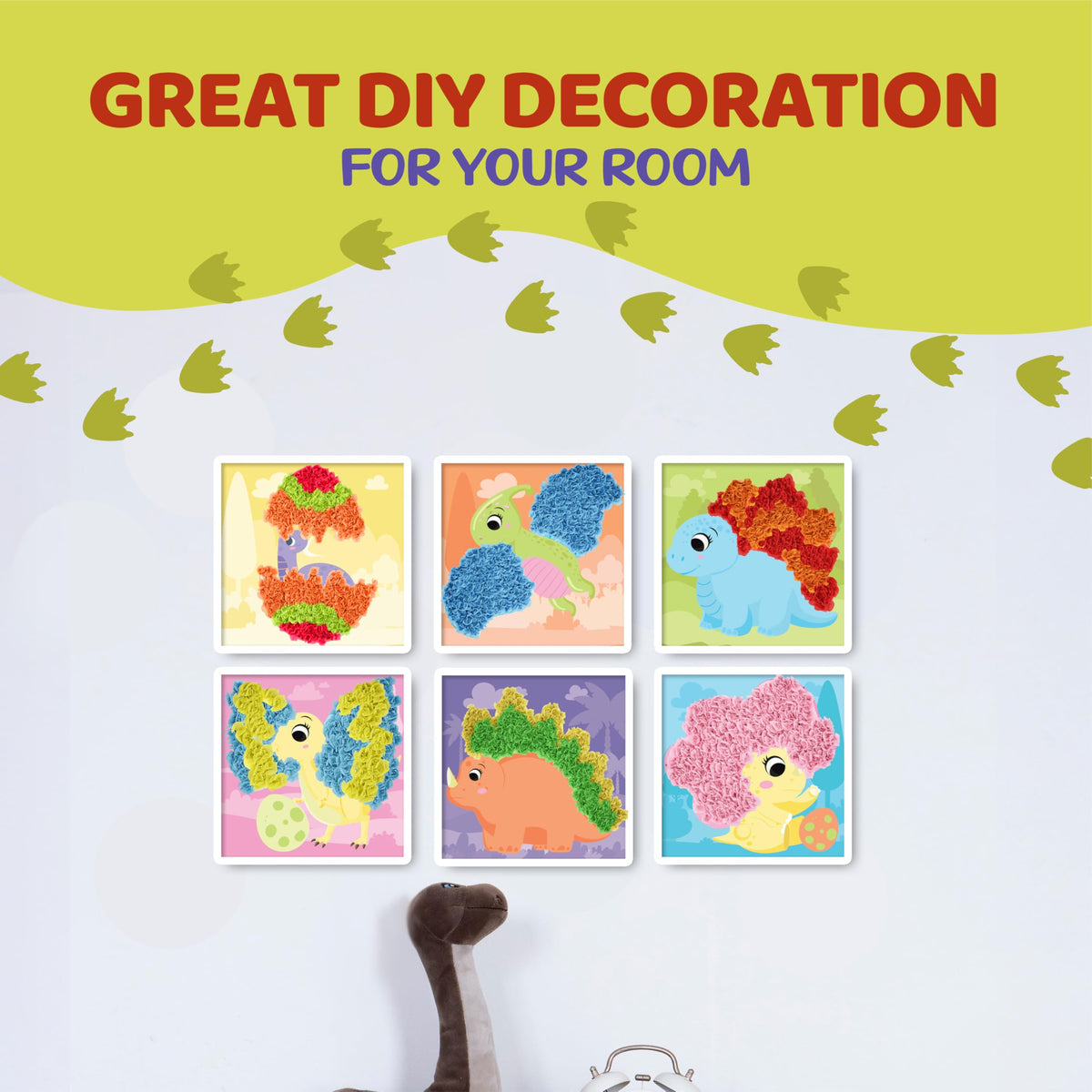 jackinthebox Poke Poke Art Kit – Dinosaur Theme, Mess-Free Fabric Craft for Kids 4-8