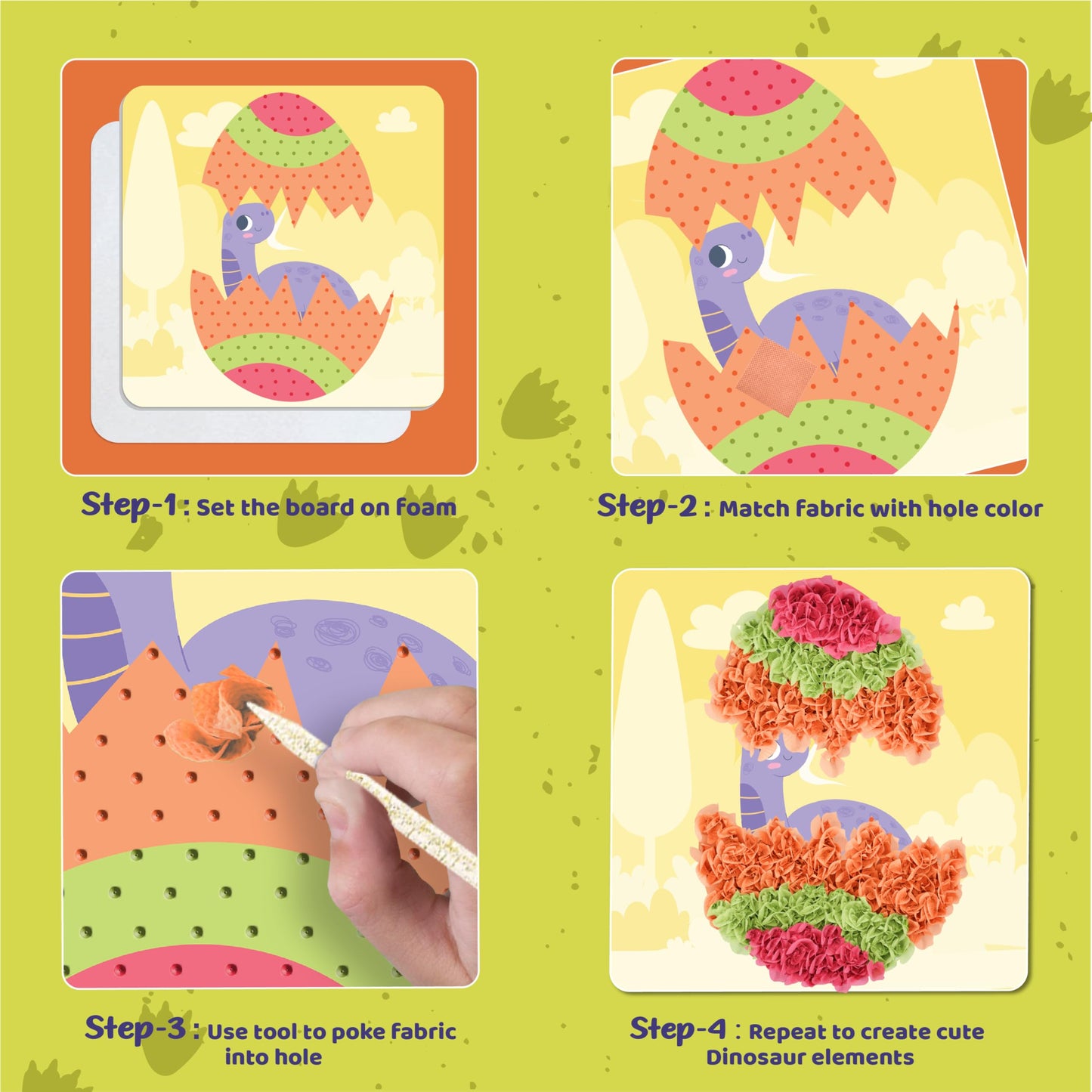jackinthebox Poke Poke Art Kit – Dinosaur Theme, Mess-Free Fabric Craft for Kids 4-8