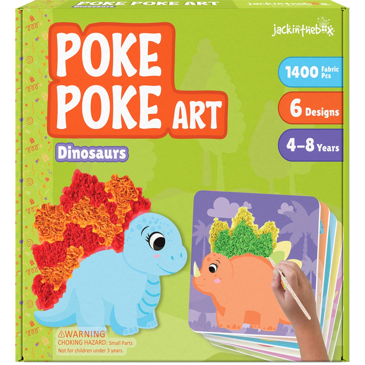 jackinthebox Poke Poke Art Kit – Dinosaur Theme, Mess-Free Fabric Craft for Kids 4-8