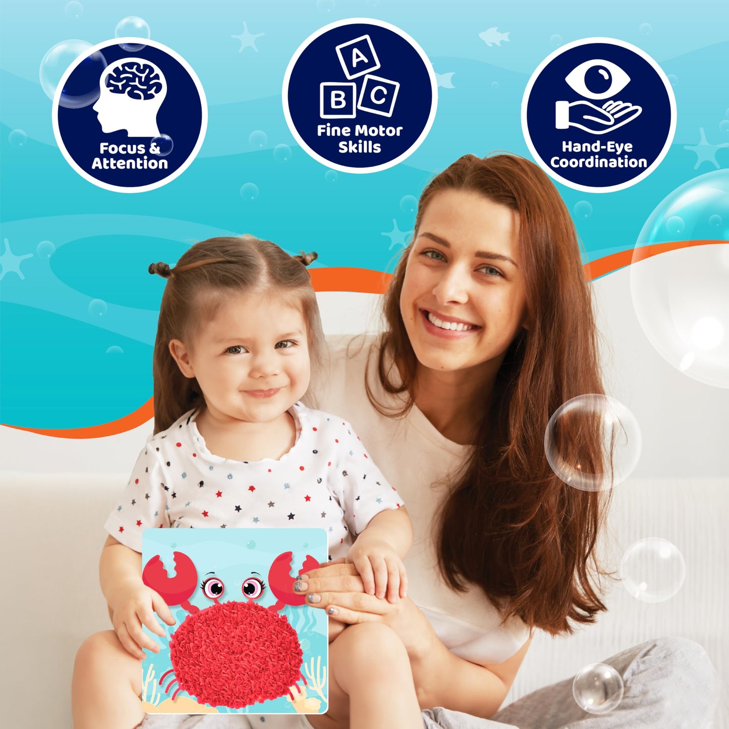 jackinthebox Poke Poke Art Ocean Theme – Mess-Free Fabric Craft Kit for Kids 4–8