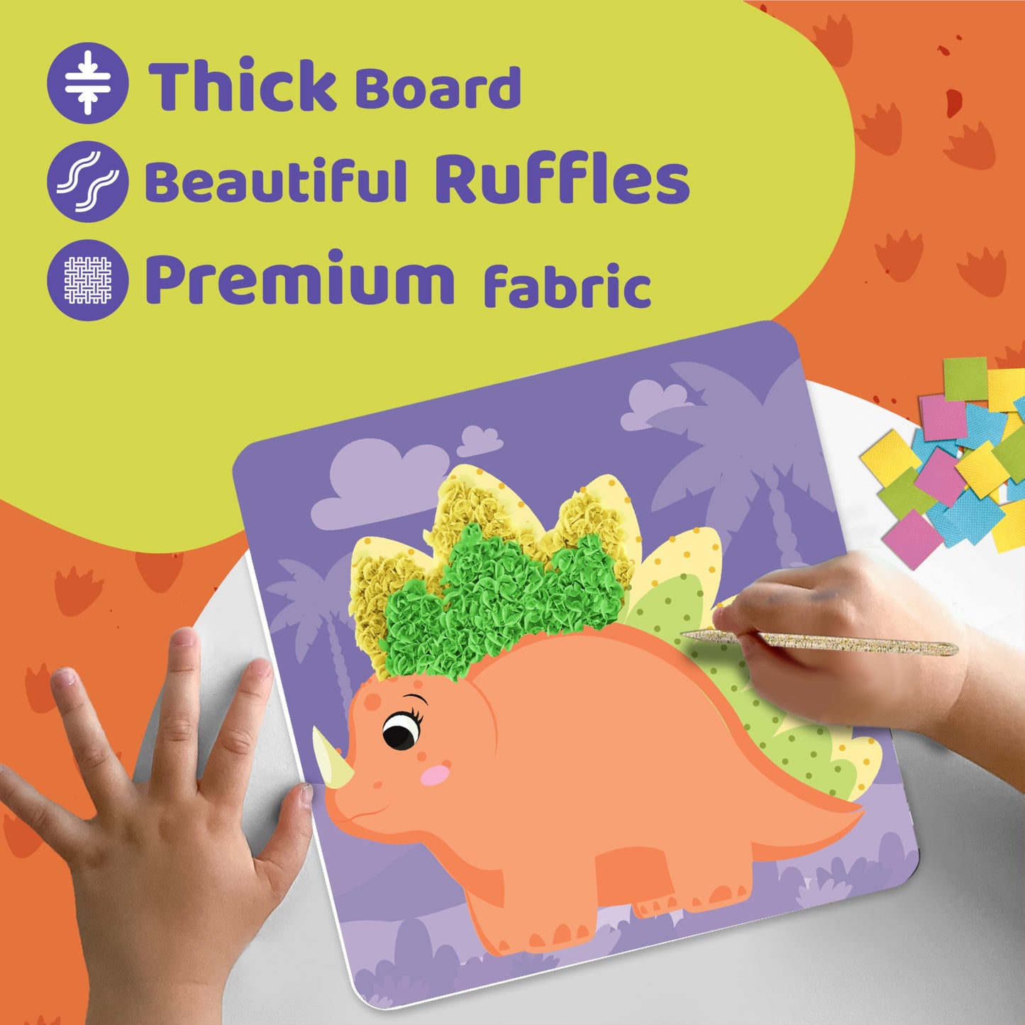 jackinthebox Poke Poke Art Kit – Dinosaur Theme, Mess-Free Fabric Craft for Kids 4-8