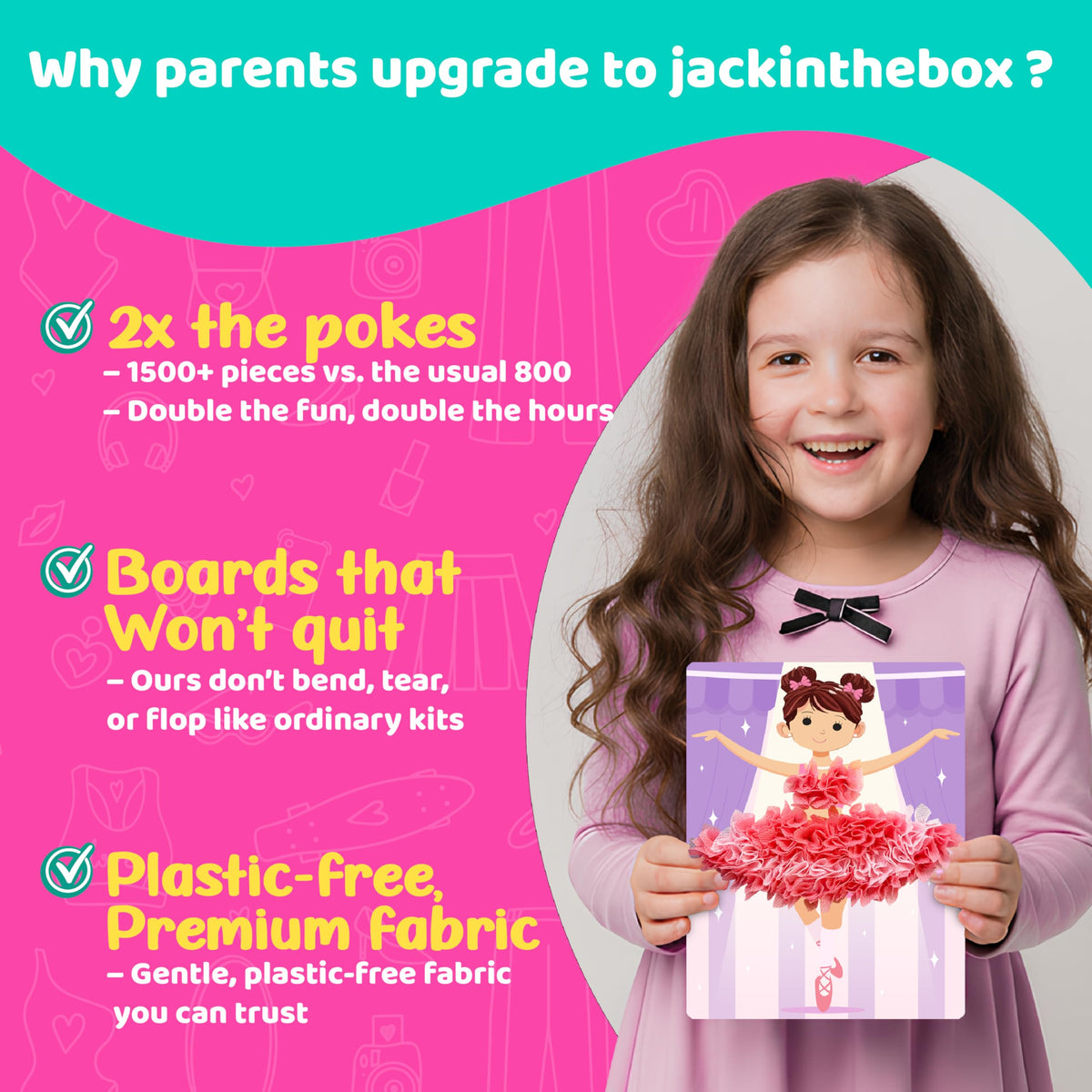 jackinthebox Poke Poke Art for Kids — Fashion-Themed Mess-Free Fabric Craft Kit (Ages 4–8)