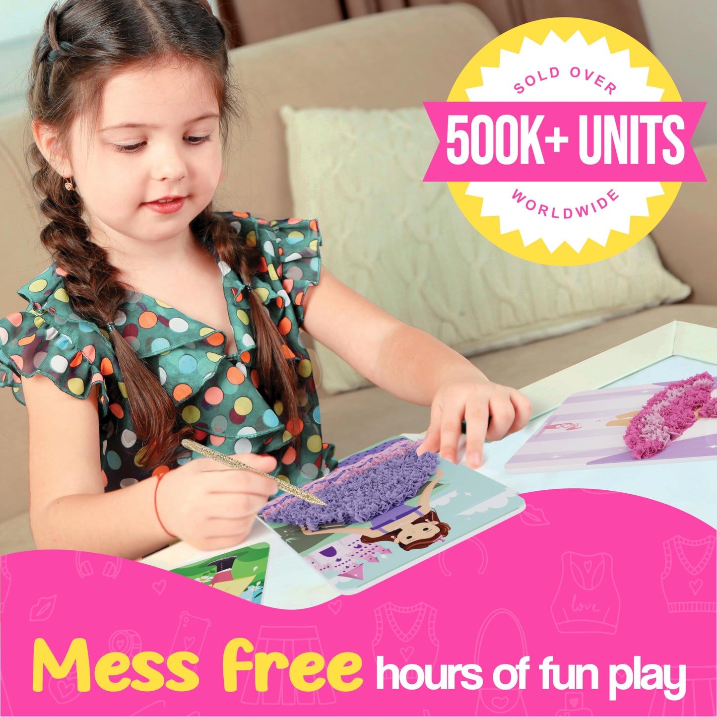 jackinthebox Poke Poke Art for Kids — Fashion-Themed Mess-Free Fabric Craft Kit (Ages 4–8)