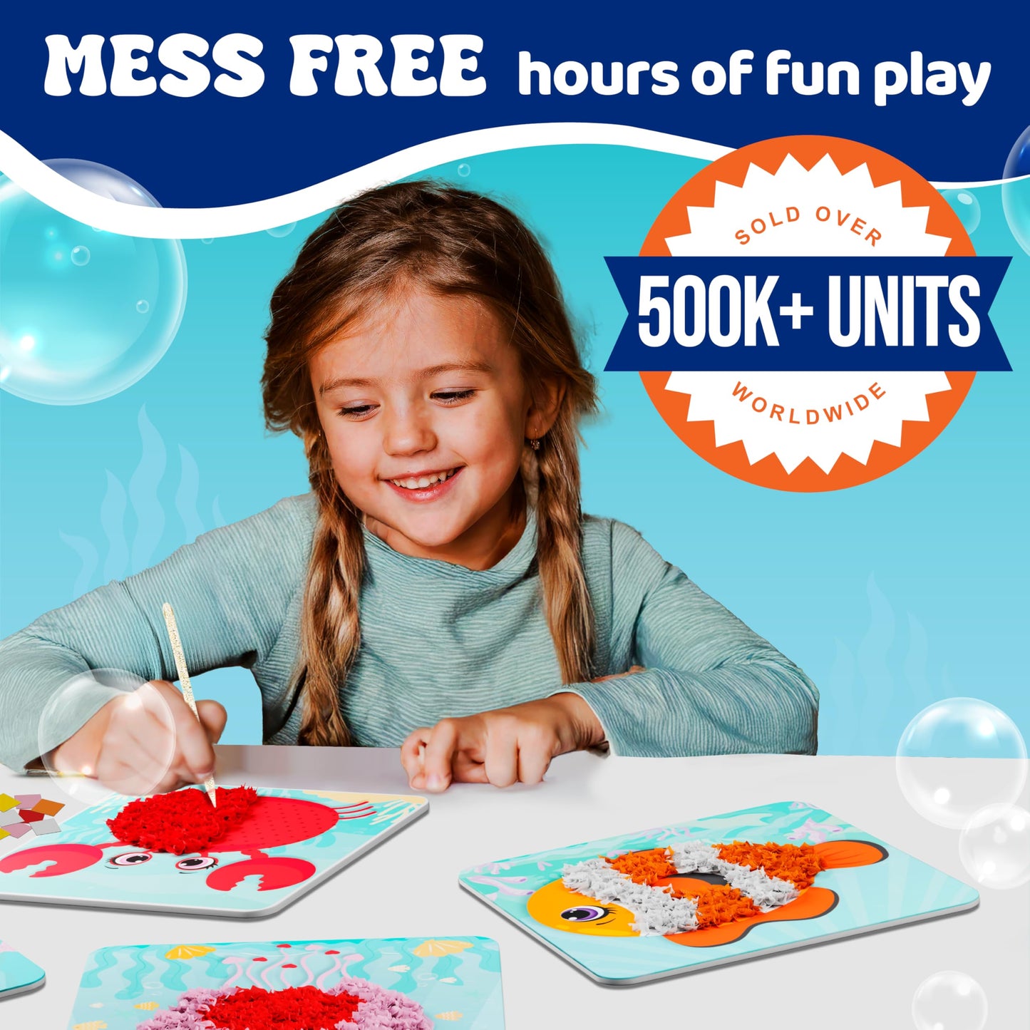 jackinthebox Poke Poke Art Ocean Theme – Mess-Free Fabric Craft Kit for Kids 4–8