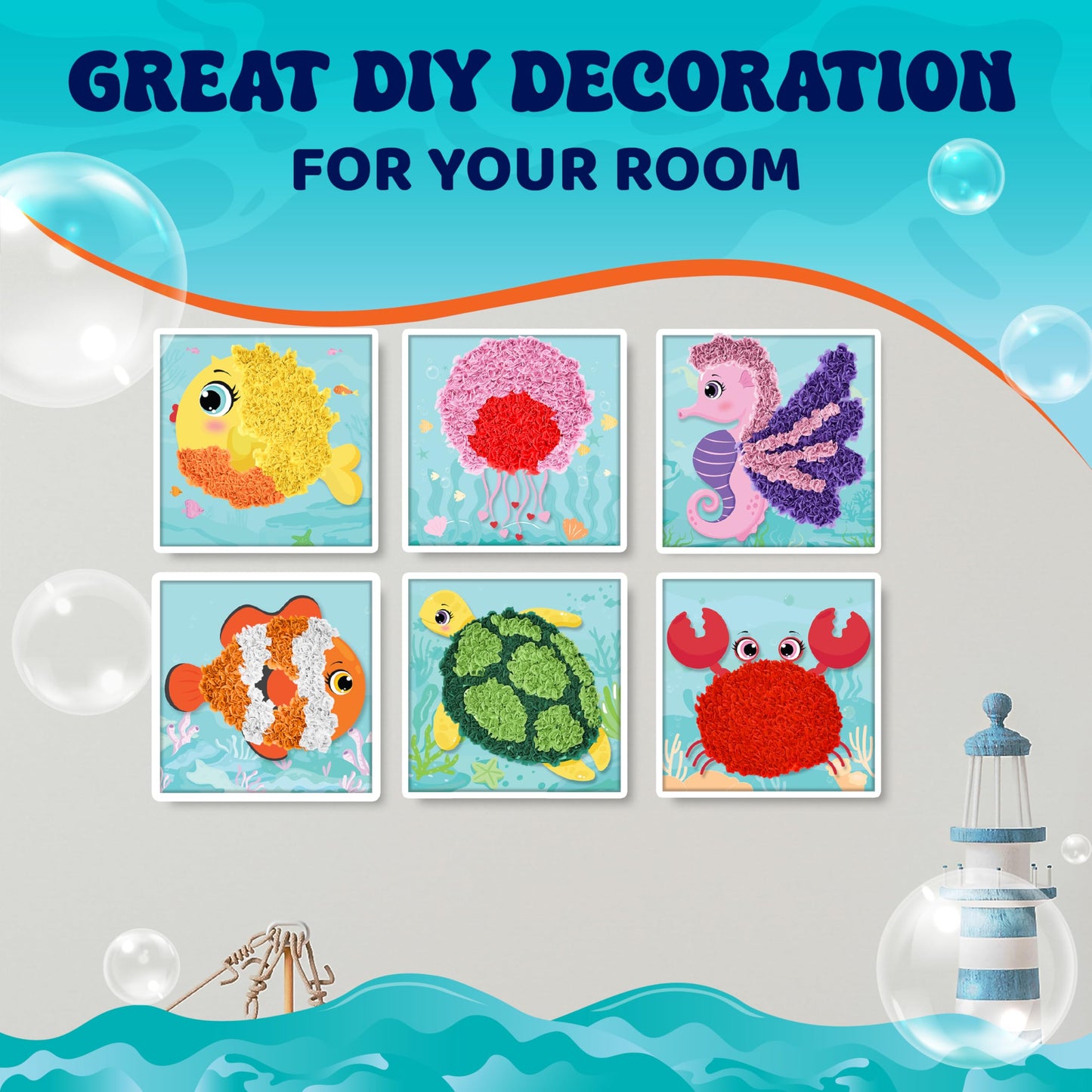 jackinthebox Poke Poke Art Ocean Theme – Mess-Free Fabric Craft Kit for Kids 4–8