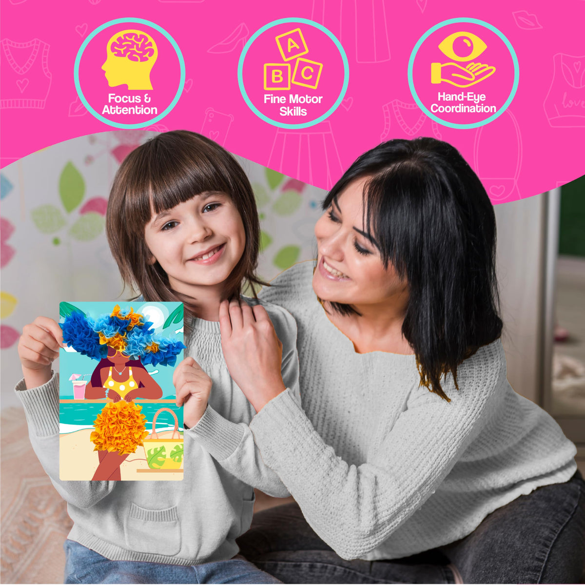 jackinthebox Poke Poke Art for Kids — Fashion-Themed Mess-Free Fabric Craft Kit (Ages 4–8)
