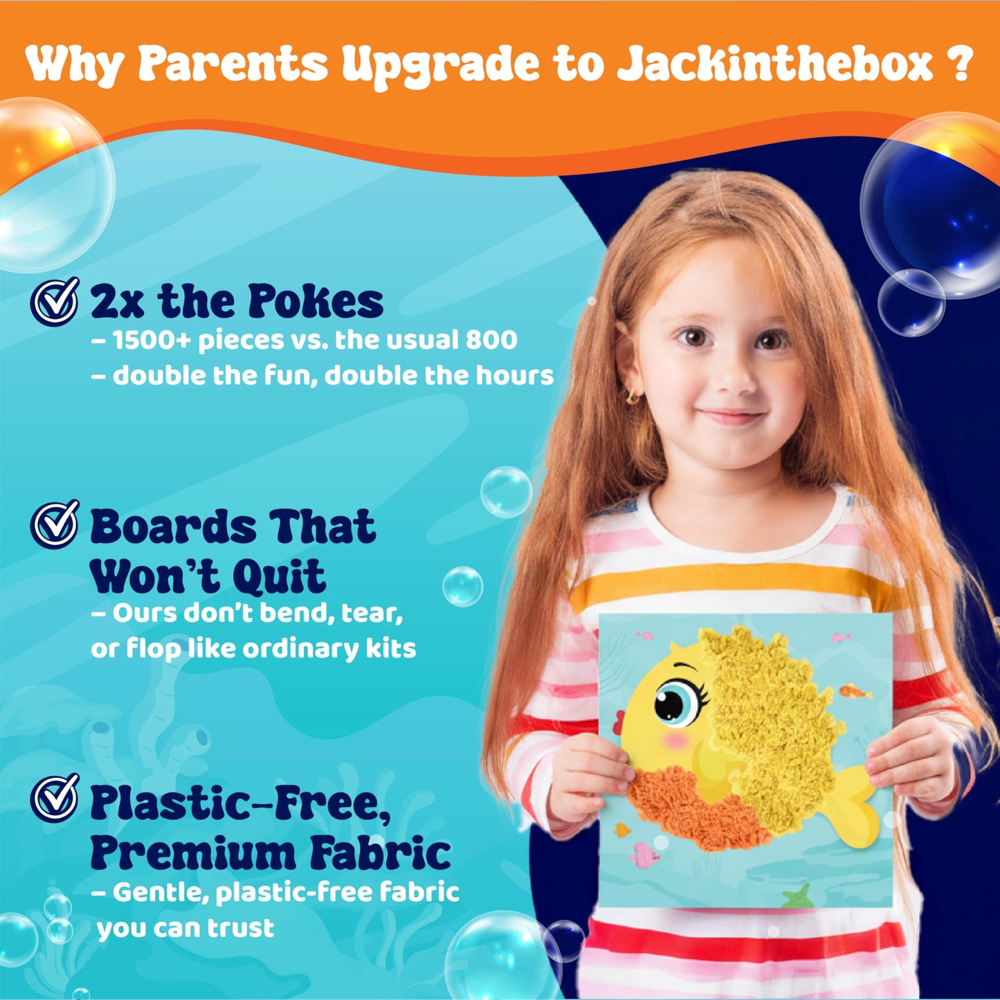 jackinthebox Poke Poke Art Ocean Theme – Mess-Free Fabric Craft Kit for Kids 4–8