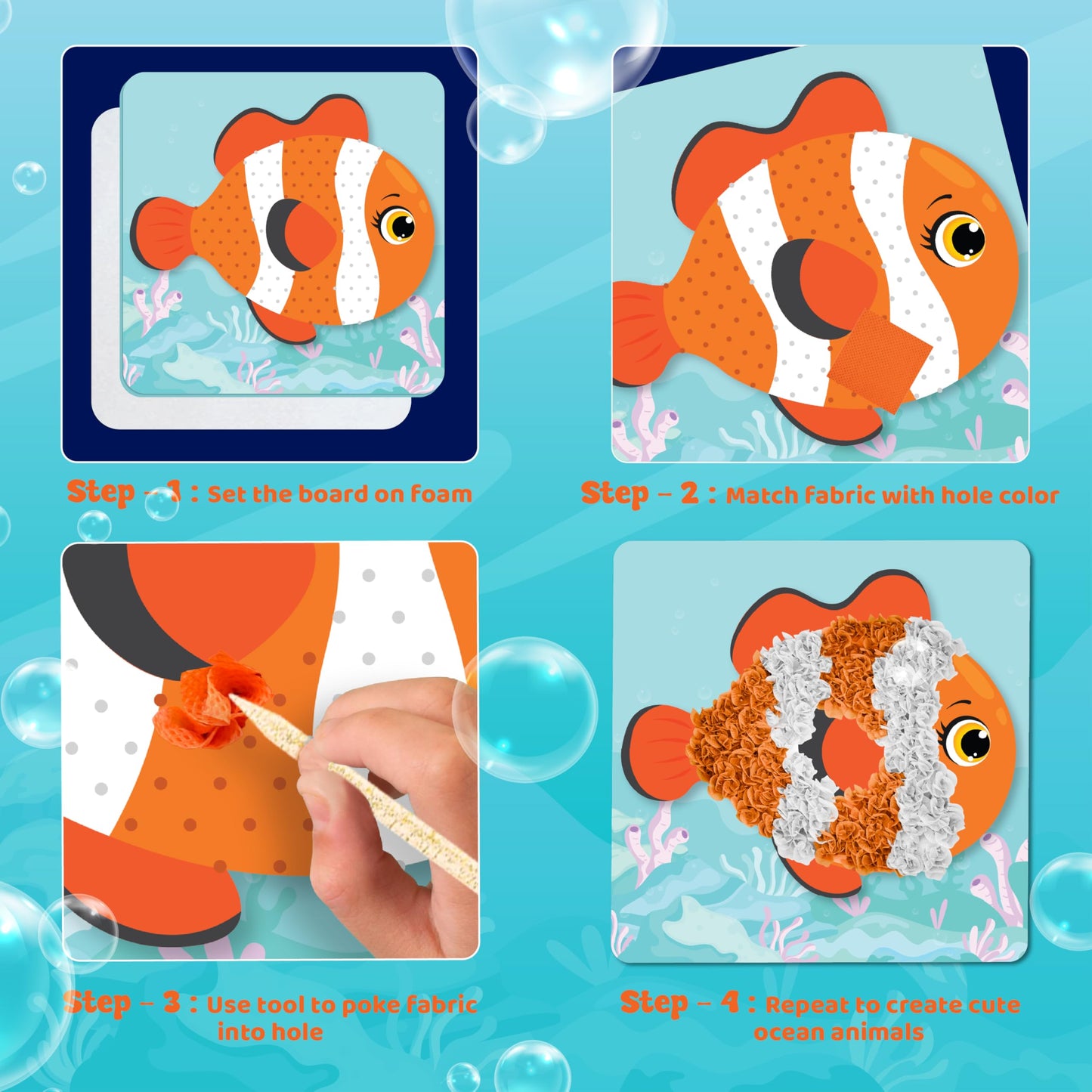 jackinthebox Poke Poke Art Ocean Theme – Mess-Free Fabric Craft Kit for Kids 4–8