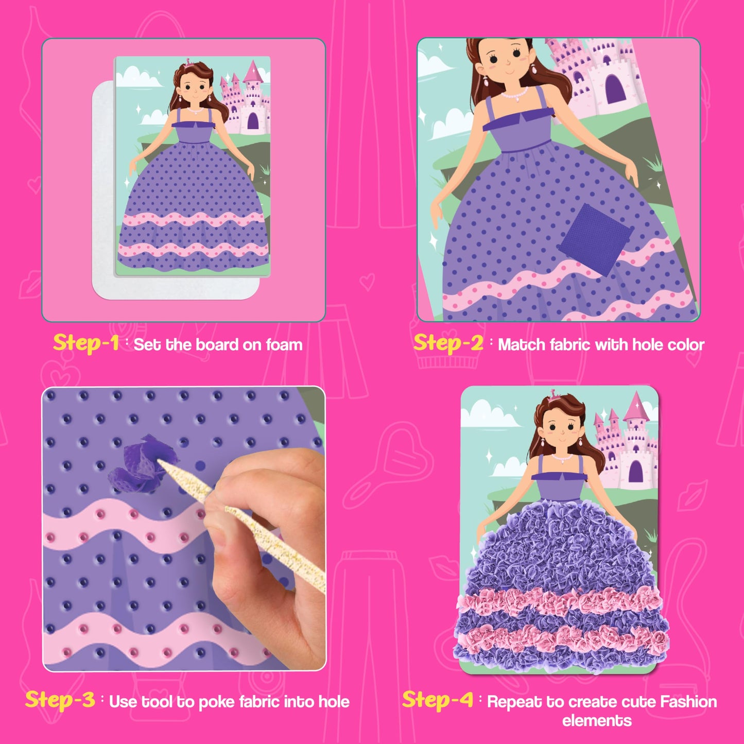 jackinthebox Poke Poke Art for Kids — Fashion-Themed Mess-Free Fabric Craft Kit (Ages 4–8)