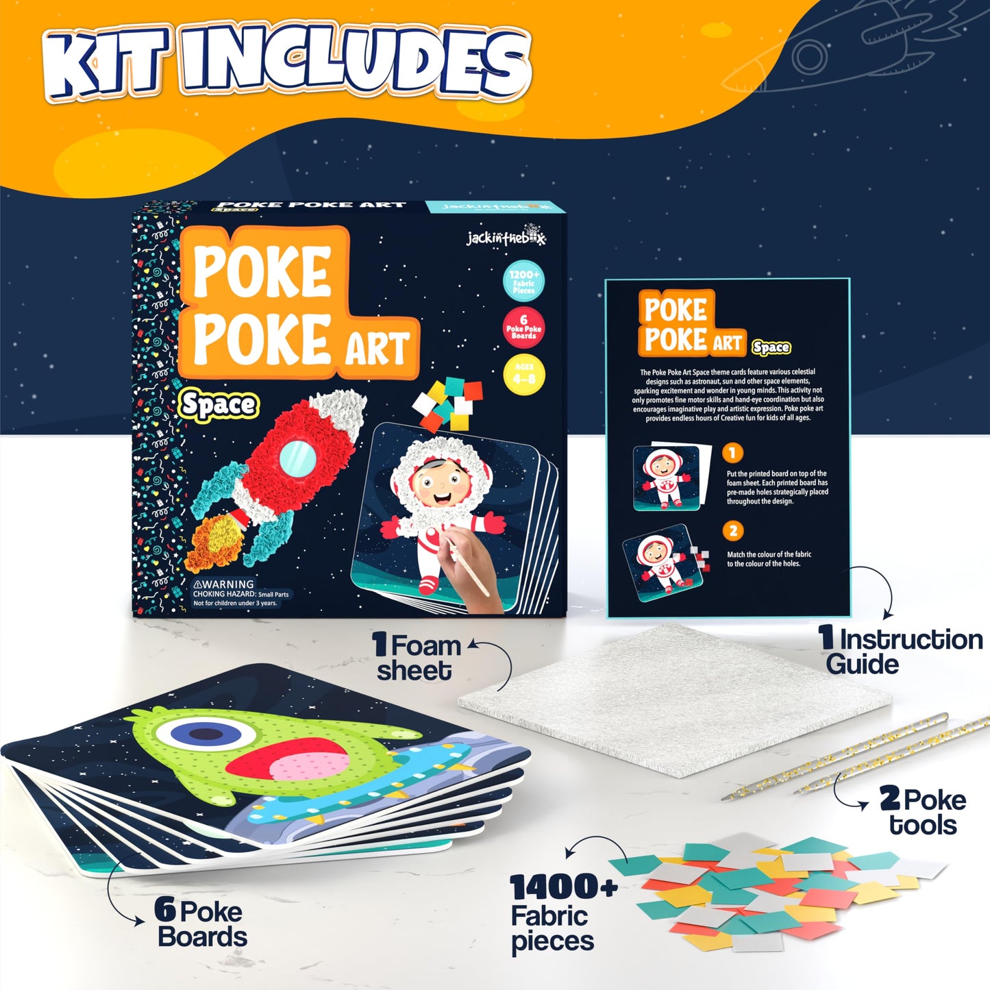 jackinthebox Poke Poke Art Kit for Kids – Space Theme, Mess-Free Craft (Ages 4–8)