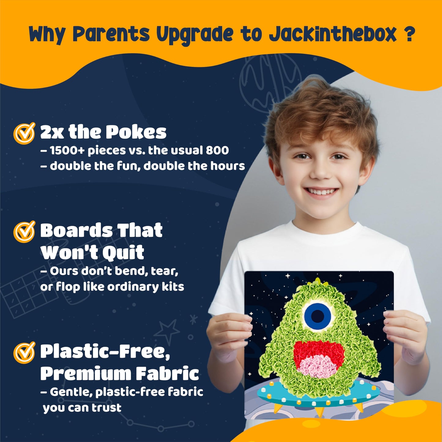 jackinthebox Poke Poke Art Kit for Kids – Space Theme, Mess-Free Craft (Ages 4–8)