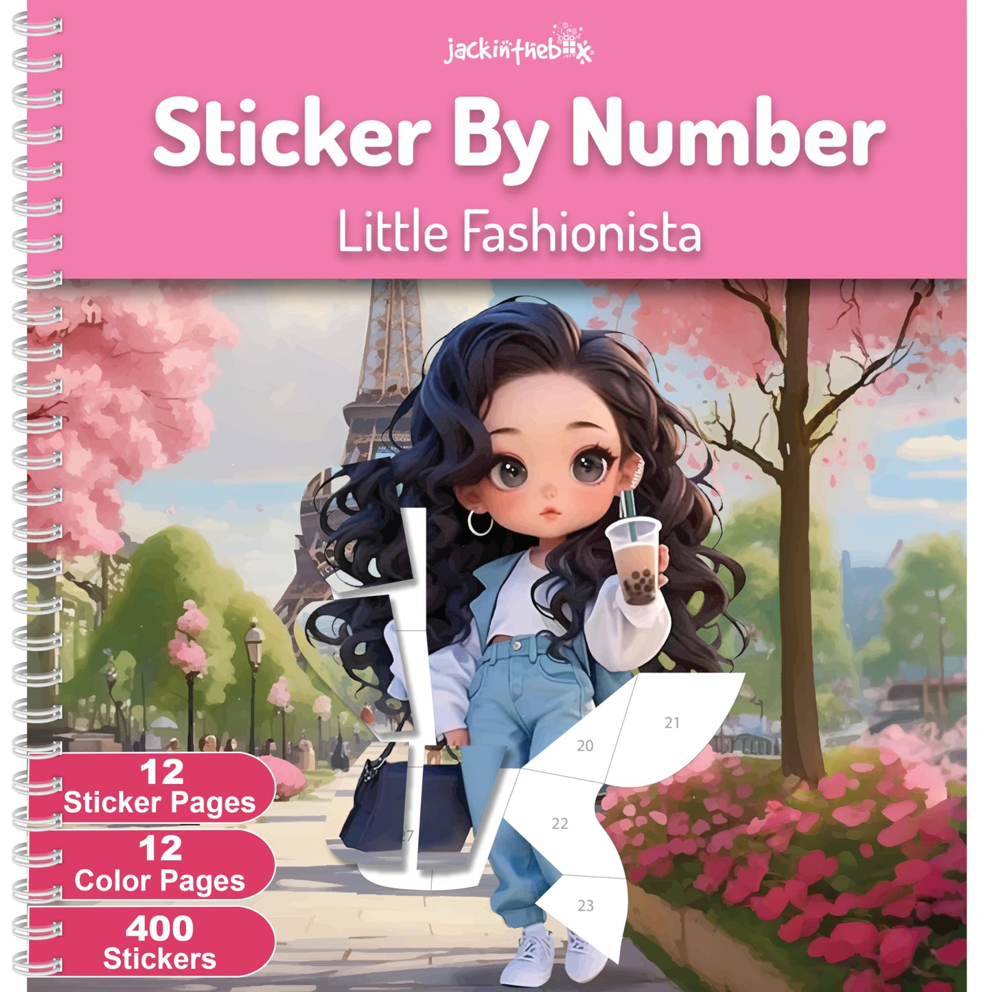 jackinthebox Sticker by Number Book - 12 Fashion Scenes, 400+ Stickers, Gift for Girls 7–10