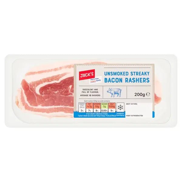 Jack's Unsmoked Streaky Bacon Rashers 200g
