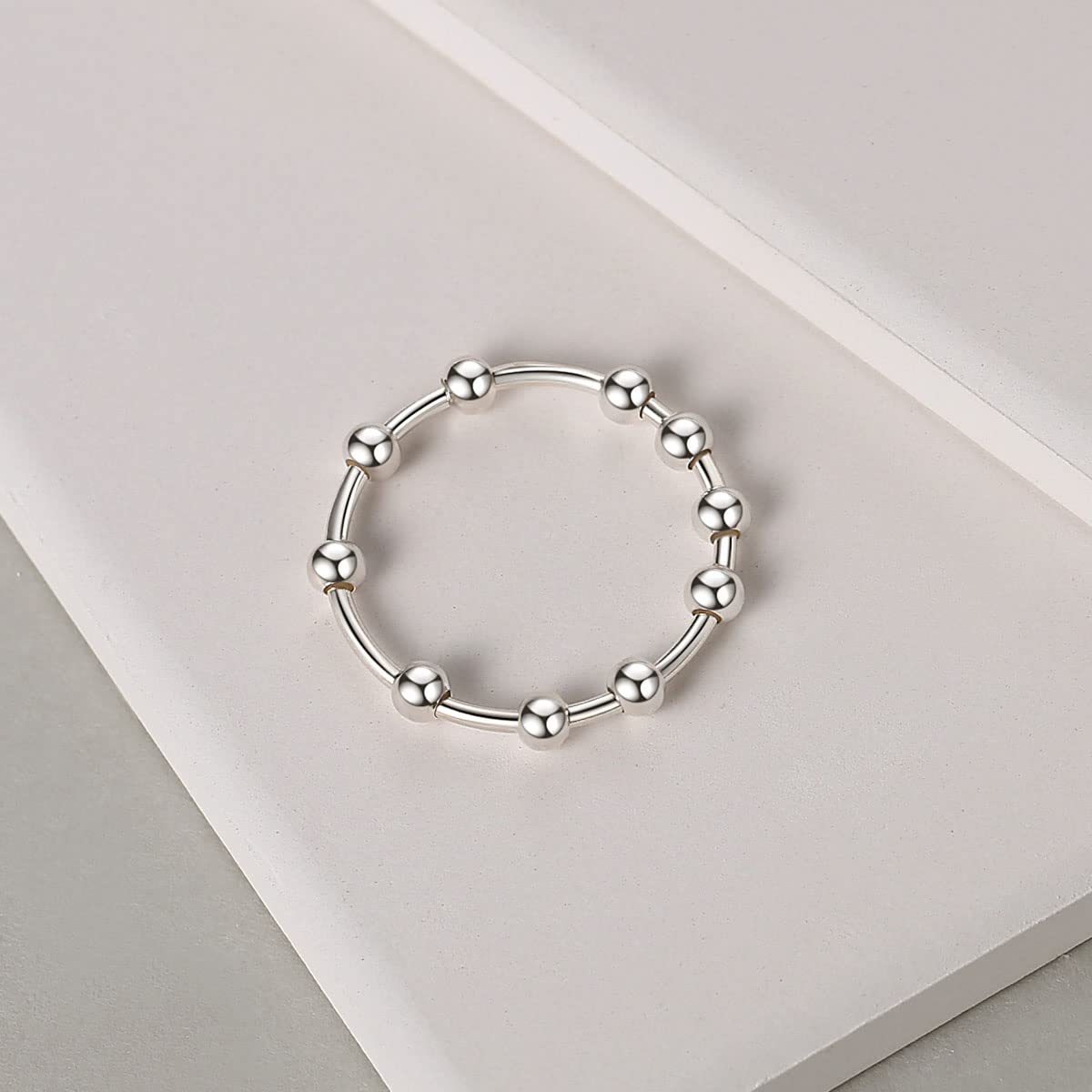 Jacruces 925 Sterling Silver Anxiety Ring – Spinner Beaded Fidget Ring for Women & Men, Size 7