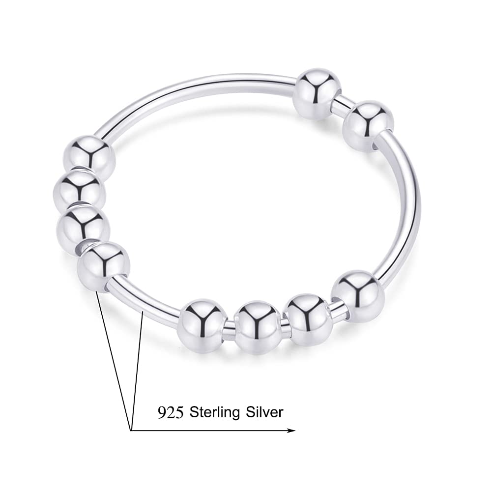 Jacruces 925 Sterling Silver Anxiety Ring - Spinner Fidget Ring for Women & Men, Size 6