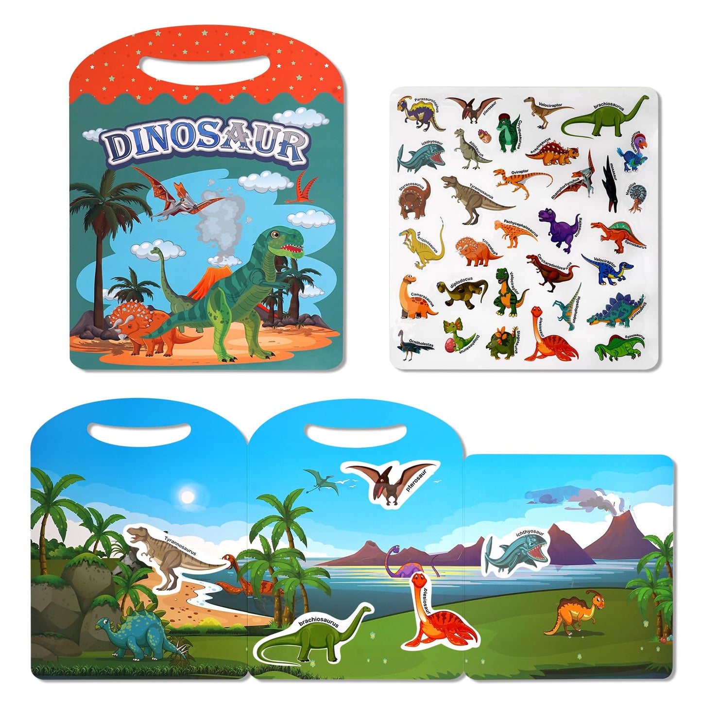 Jactales Reusable Dinosaur Sticker Book for Kids — Travel-Ready Dino Stickers for Ages 2-8