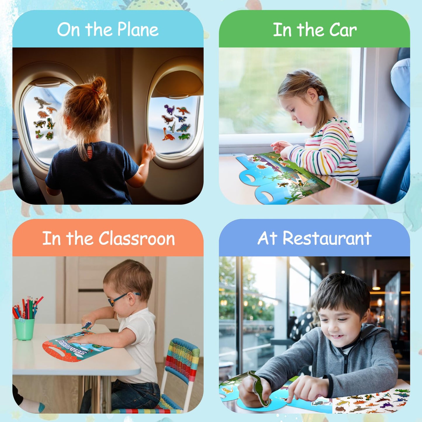 Jactales Reusable Dinosaur Sticker Book for Kids — Travel-Ready Dino Stickers for Ages 2-8