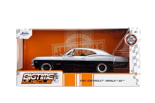 Jada Toys BigTime Muscle 1:24 1967 Chevrolet Impala SS – Opening Doors, Hood, Trunk & Rubber Tires (Candy Silver/Black)