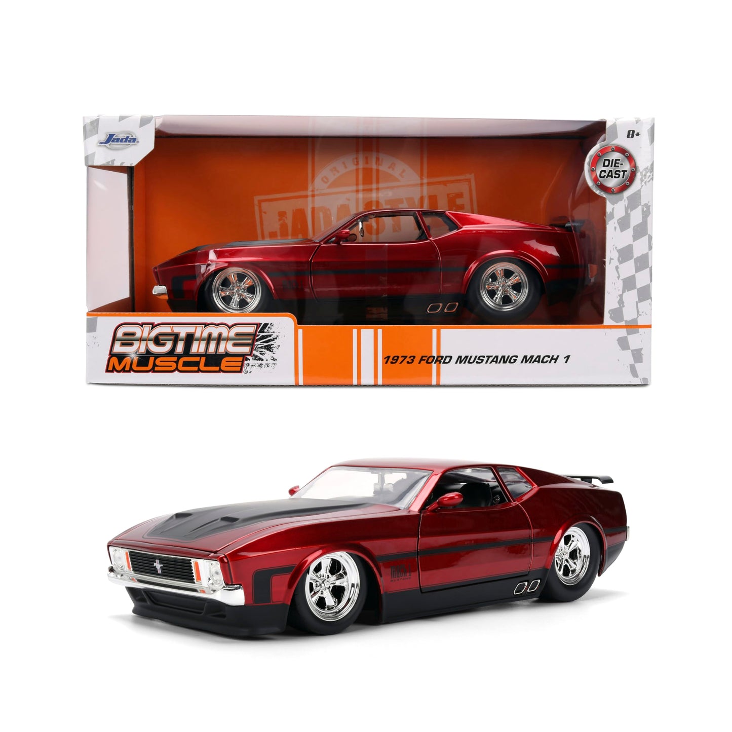 Jada Big Time Muscle 1:24 1973 Ford Mustang Mach 1 Die-Cast Car – Opening Doors, Hood & Trunk Candy Red