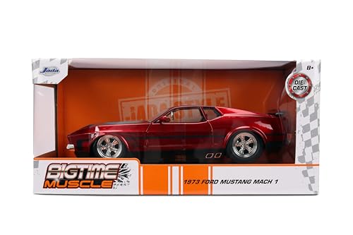 Jada Big Time Muscle 1:24 1973 Ford Mustang Mach 1 Die-Cast Car – Opening Doors, Hood & Trunk Candy Red