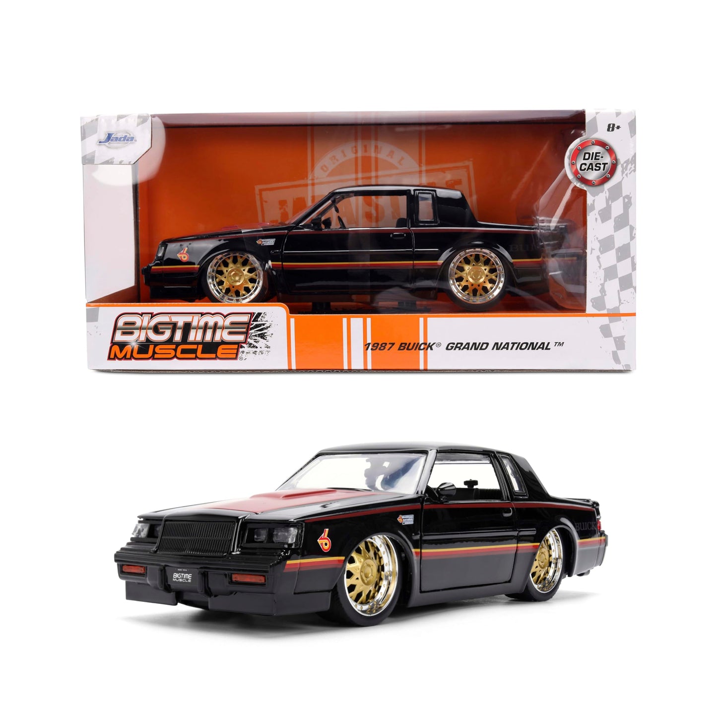 Jada Toys Big Time Muscle 1:24 1987 Buick Grand National Die-Cast Car – Opening Doors, Hood, Trunk, Rubber Tires (Glossy Black)