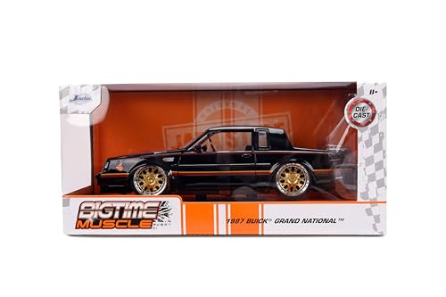 Jada Toys Big Time Muscle 1:24 1987 Buick Grand National Die-Cast Car – Opening Doors, Hood, Trunk, Rubber Tires (Glossy Black)