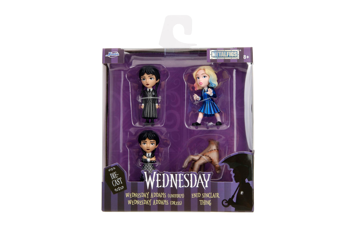 Jada Wednesday 2.5" Metalfigs 4-Pack – Durable Die-Cast Collectibles (Wednesday Uniform & Dress, Enid, Thing)