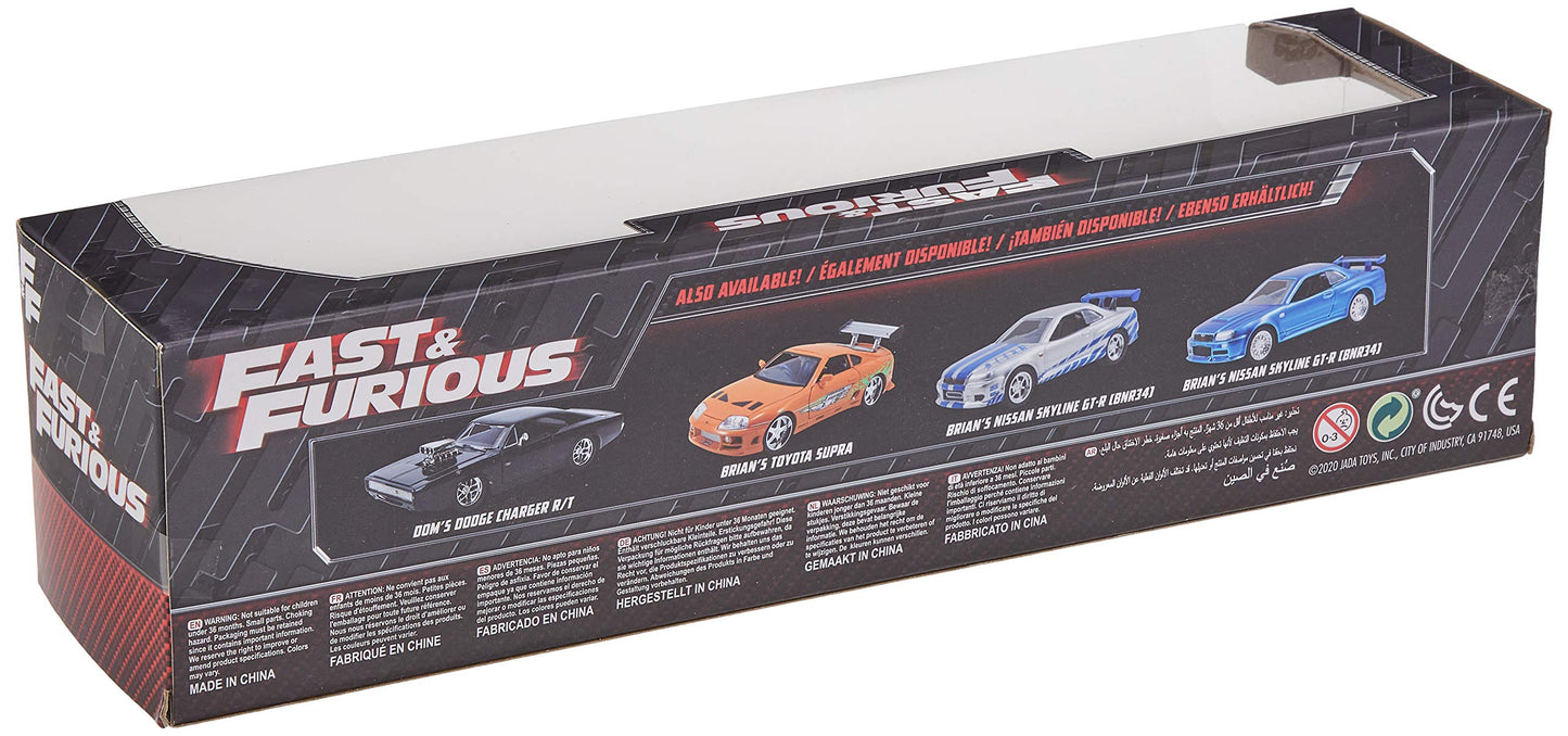 Jada Fast & Furious Brian's Nissan Skyline GT-R R34 Twin-Pack – 1:32 Die-Cast Cars (Silver & Blue)