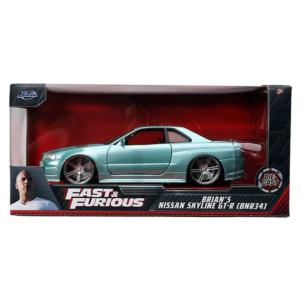 Jada Toys Fast & Furious 1:24 Brian's 2002 Nissan Skyline GT-R R34 Die-Cast Car | Collectible Model