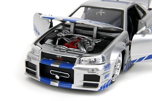 Jada Toys Fast & Furious Brian’s 2002 Nissan Skyline R34 Die-Cast Car 1:24 Scale — Silver & Blue (Licensed)